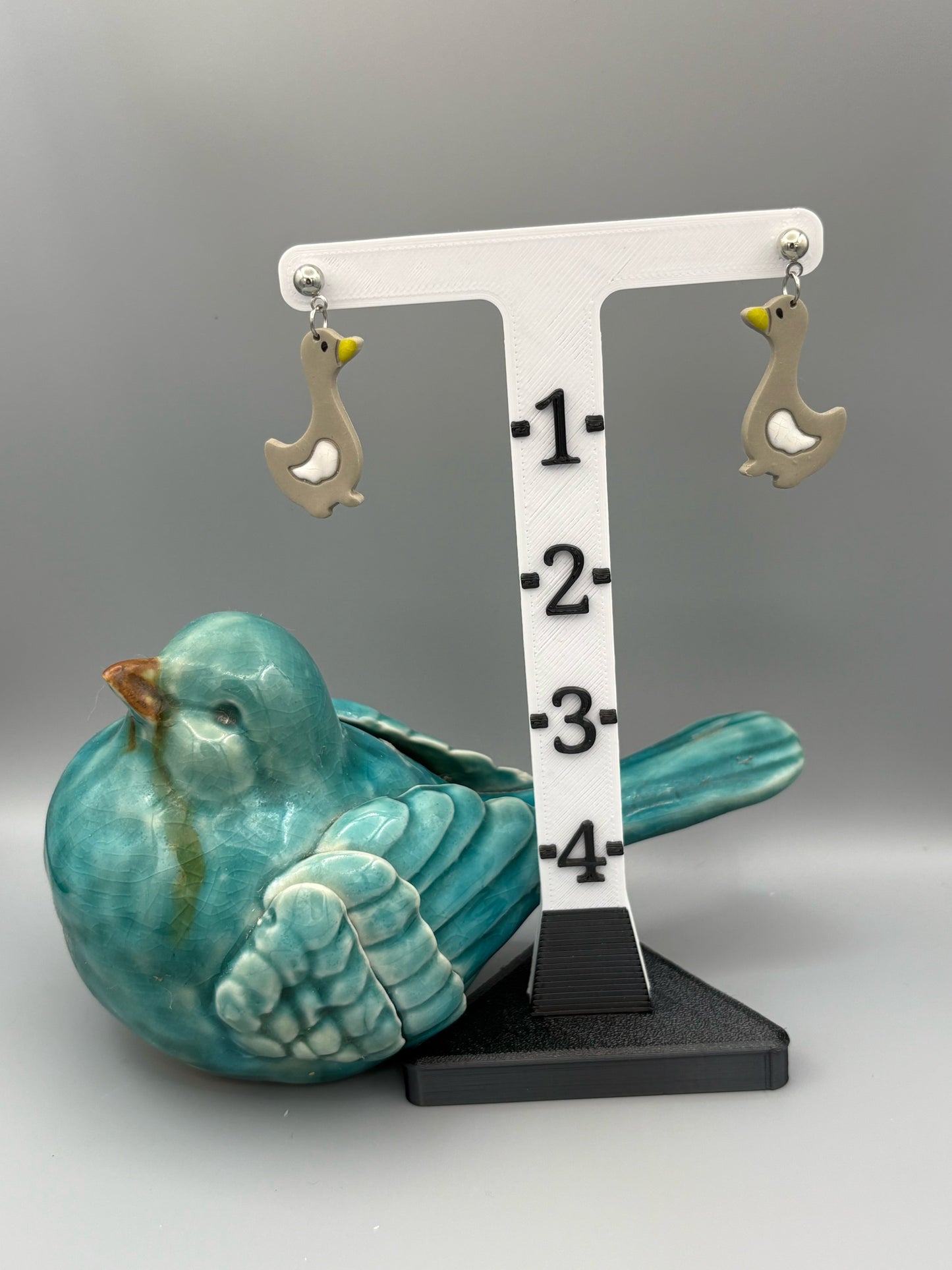 Grey Gosling Dangle Earrings - handcrafted polymer clay earrings by Lakeside Clay
