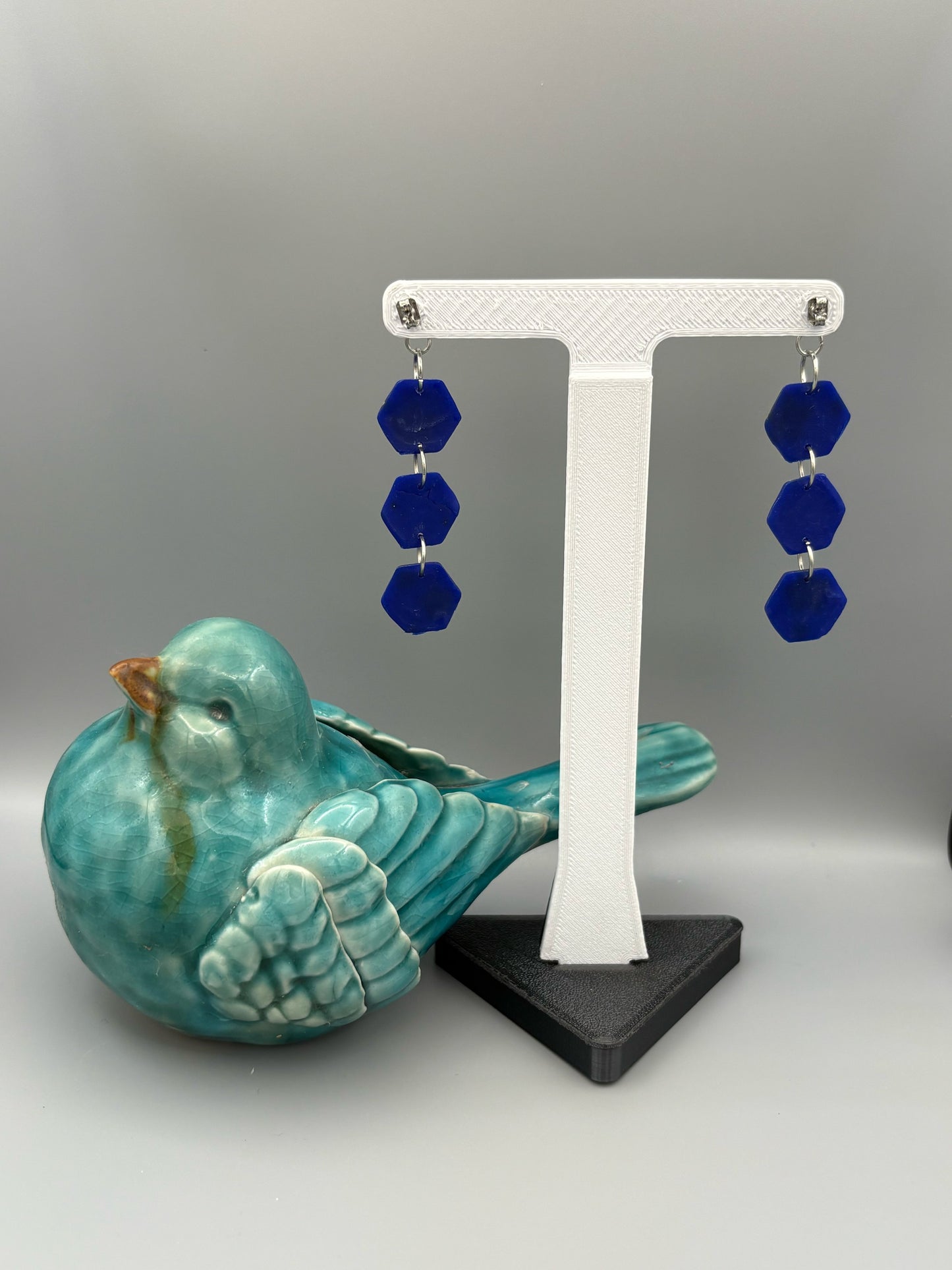 Starry Sky Triple Hexagon Dangle Earrings - handcrafted polymer clay earrings by Lakeside Clay