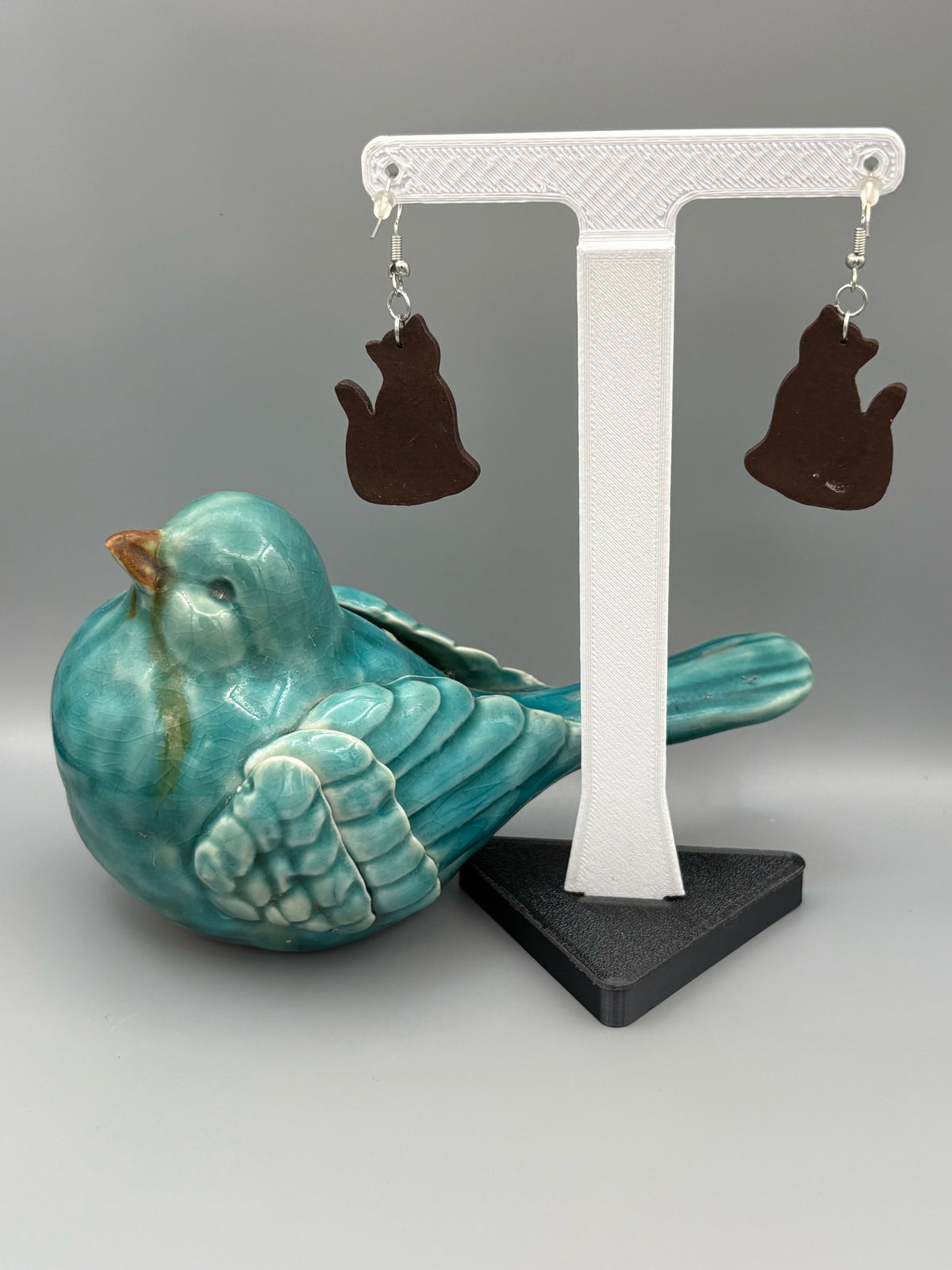 Brown Cat Dangle Earrings - handcrafted polymer clay earrings by Lakeside Clay