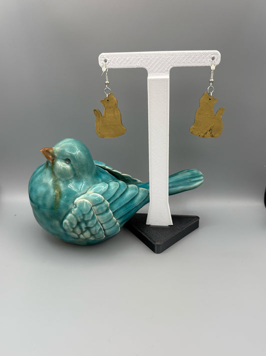 Gold Sitting Cat Dangle Earrings - handcrafted polymer clay earrings by Lakeside Clay