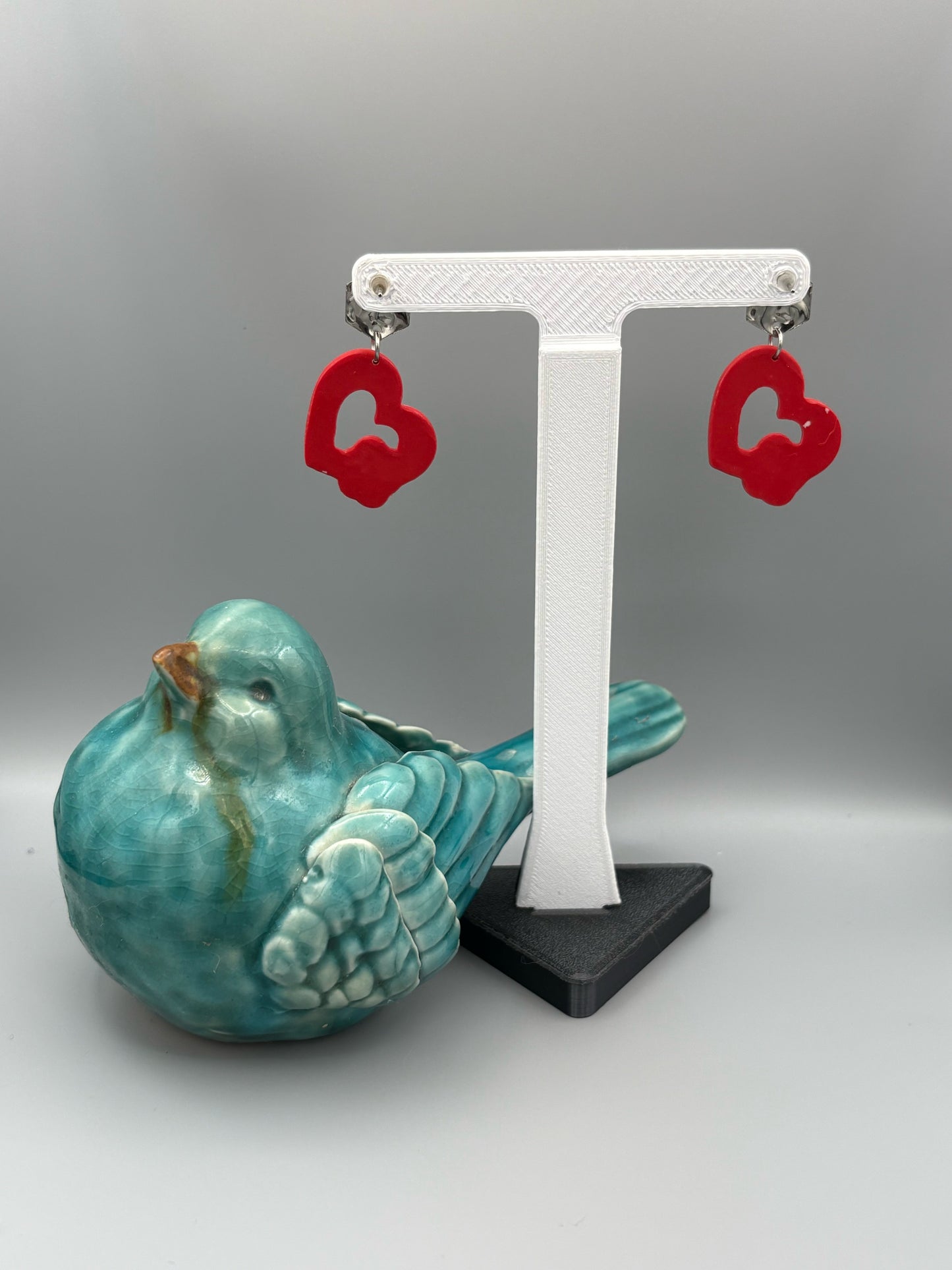 Red Paw Heart Dangle Earrings - handcrafted polymer clay earrings by Lakeside Clay