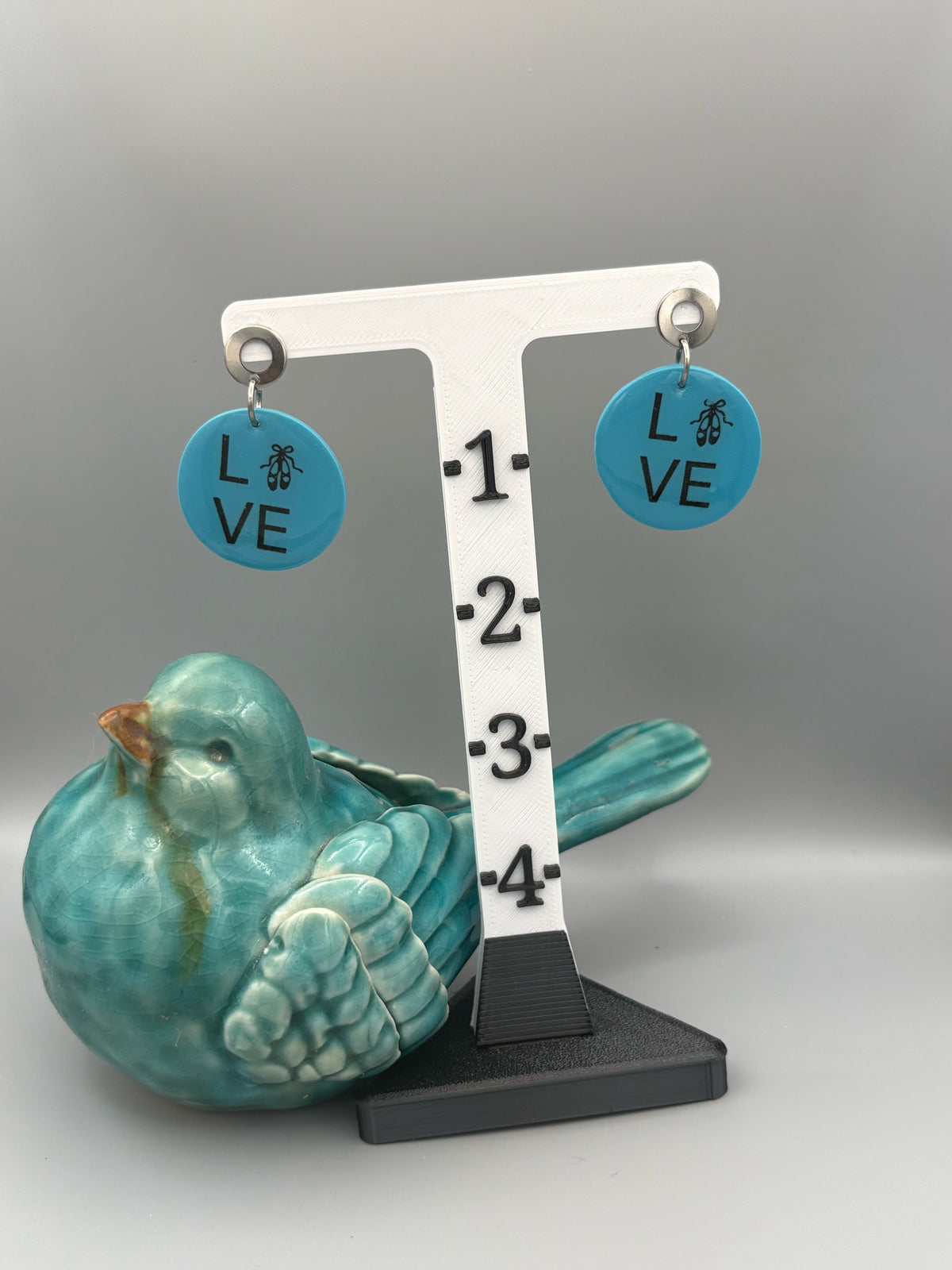 Blue Love Ballet Circle Dangle Earrings - handcrafted polymer clay earrings by Lakeside Clay