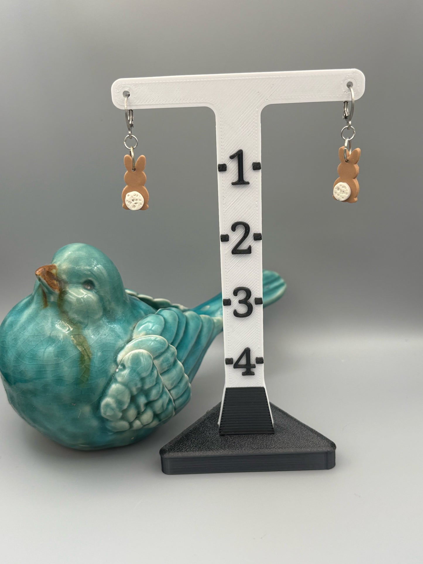 Brown Bunny Butt Dangle Earrings - handcrafted polymer clay earrings by Lakeside Clay