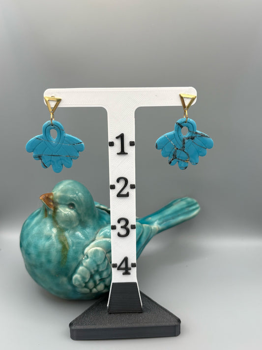 Faux Turquoise Feather Fan Dangle Earrings - handcrafted polymer clay earrings by Lakeside Clay