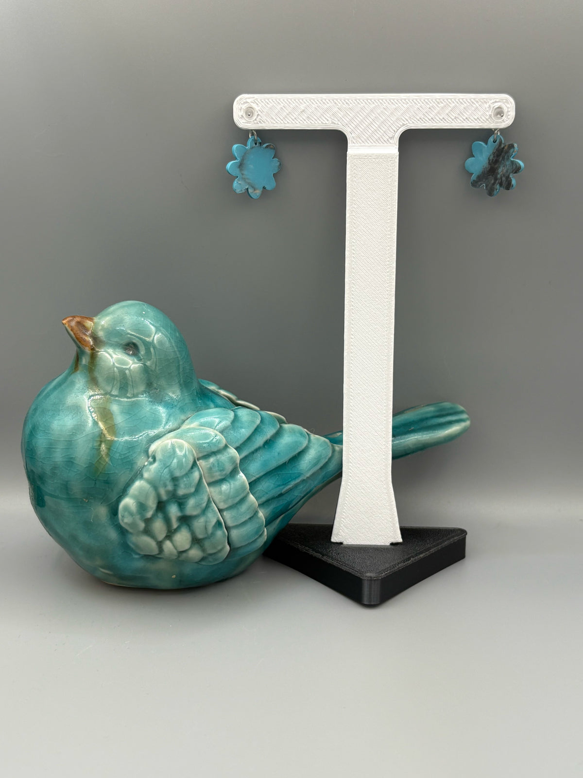 Faux Turquoise Flower Dangle Earrings - handcrafted polymer clay earrings by Lakeside Clay