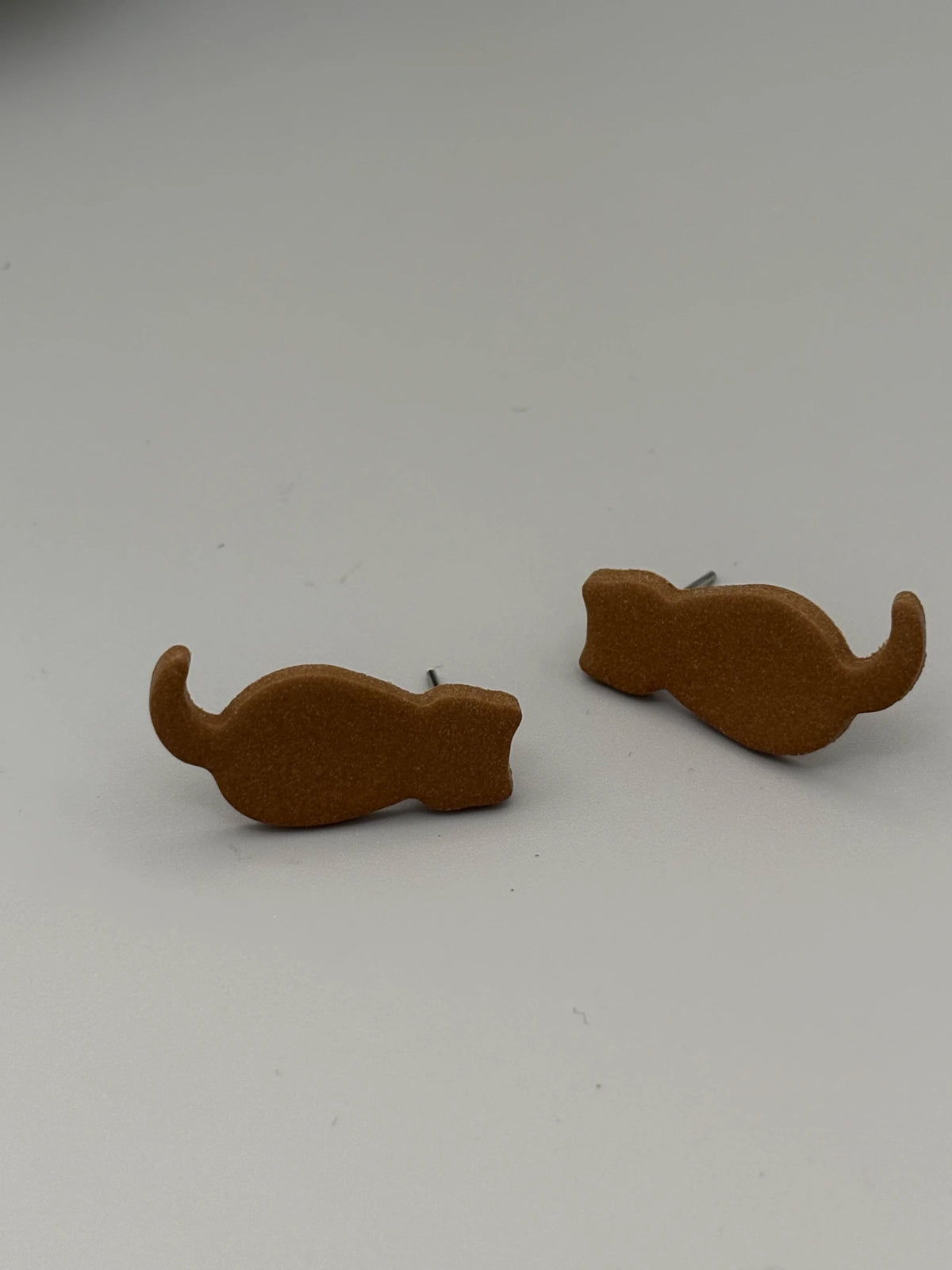 Brown Cat Stud Earrings - handcrafted polymer clay earrings by Lakeside Clay
