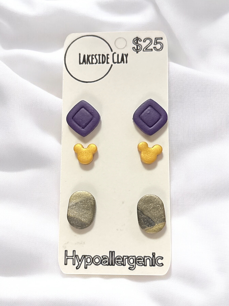 Diamonds, Mice, Ovals Stud Earrings - handcrafted polymer clay earrings by Lakeside Clay