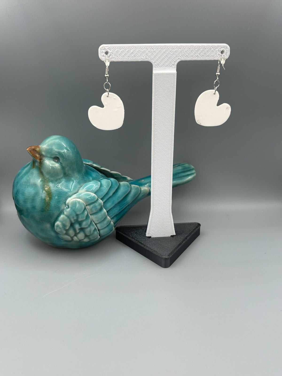 Flower Pattern Heart Dangle Earrings - handcrafted polymer clay earrings by Lakeside Clay
