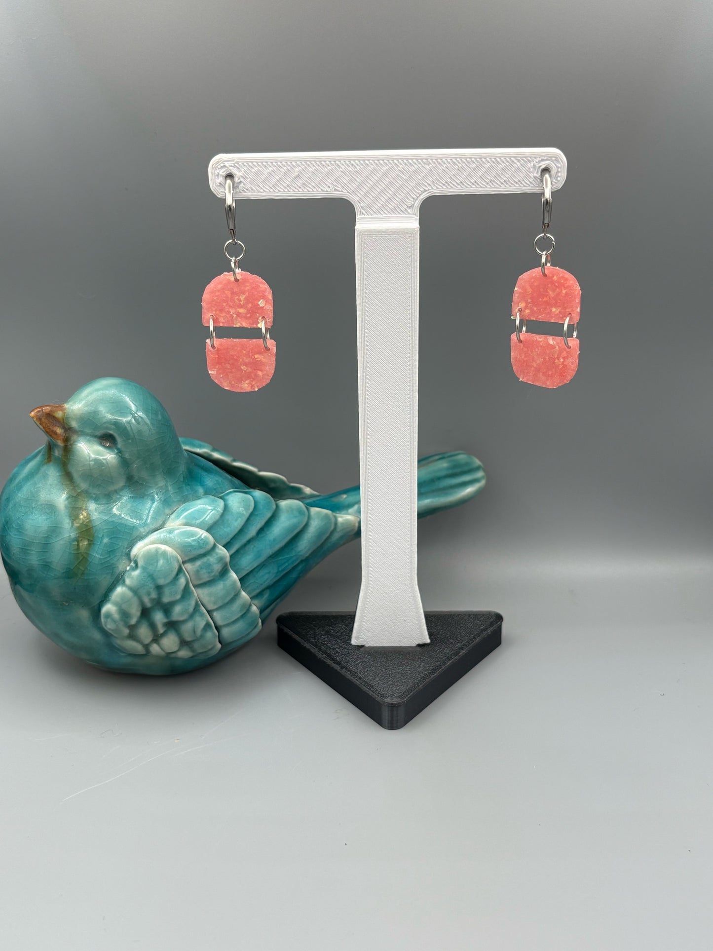 Pink Opalescent Double Semi Circle Dangle Earrings - handcrafted polymer clay earrings by Lakeside Clay