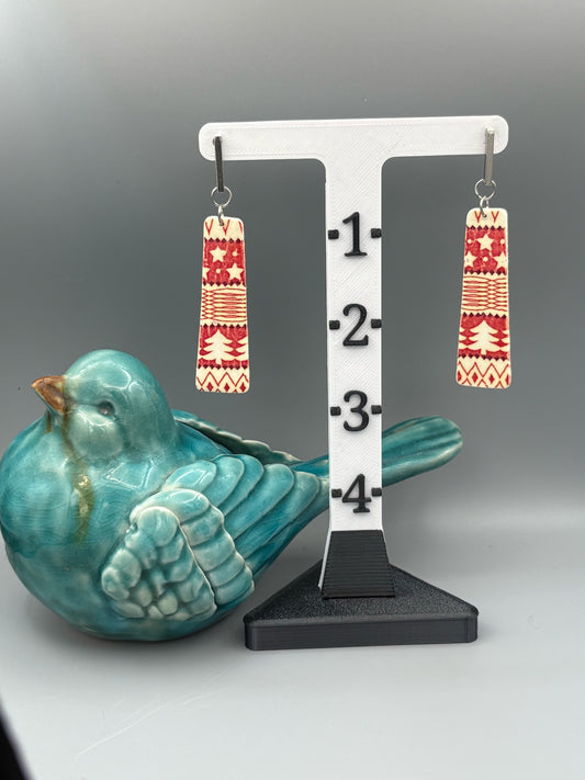 Holiday Pattern Bar Dangle Earrings - handcrafted polymer clay earrings by Lakeside Clay