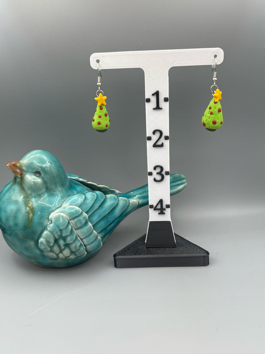 3D Christmas Tree Dangle Earrings - handcrafted polymer clay earrings by Lakeside Clay