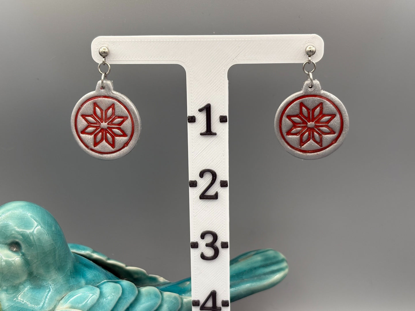 Silver & Red Bauble Dangle Earrings - handcrafted polymer clay earrings by Lakeside Clay