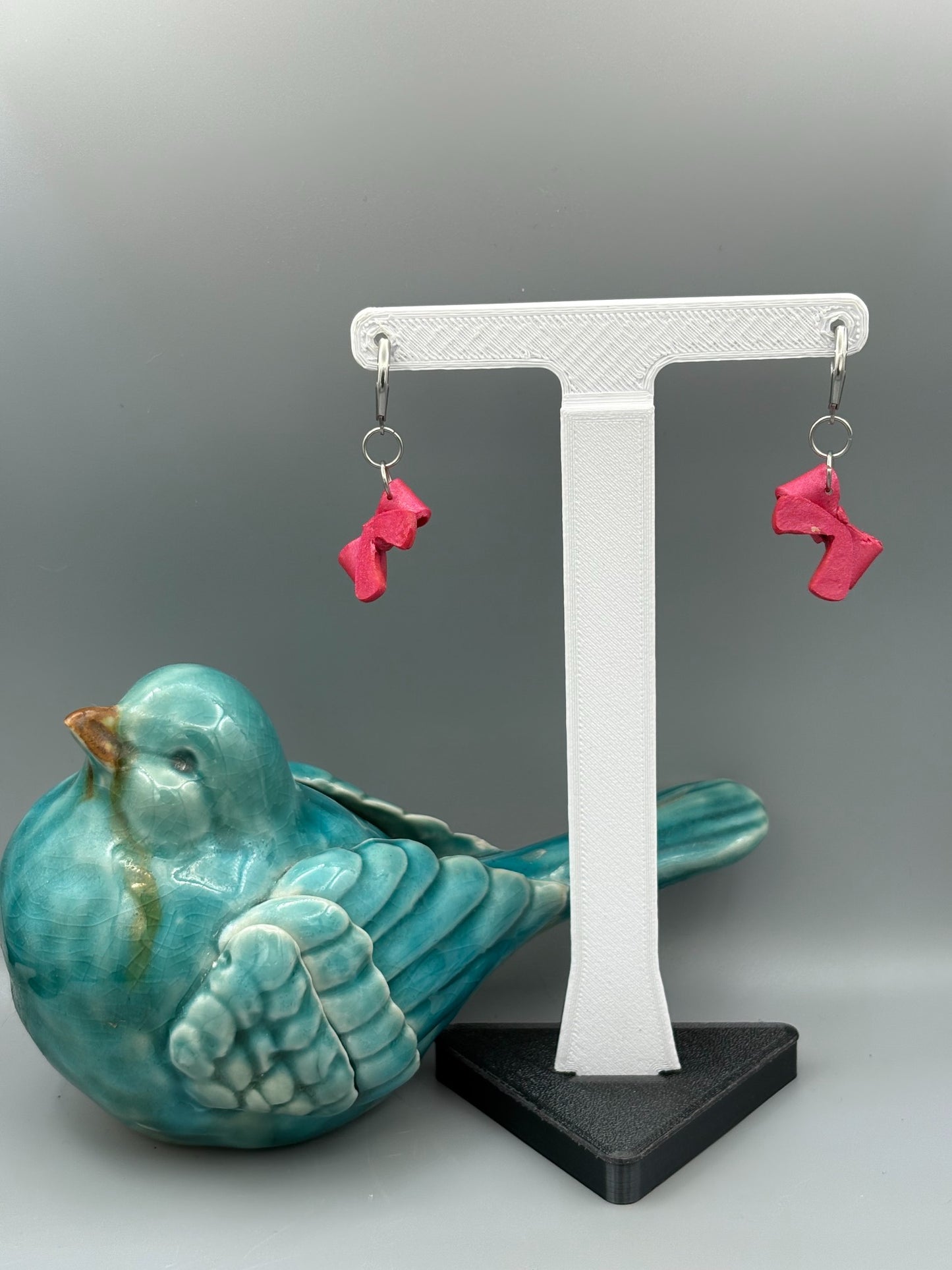 Pink Bow Dangle Earrings - handcrafted polymer clay earrings by Lakeside Clay
