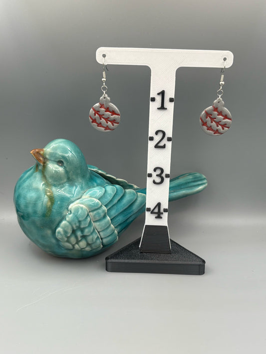 Silver & Red Bauble Dangle Earrings - handcrafted polymer clay earrings by Lakeside Clay