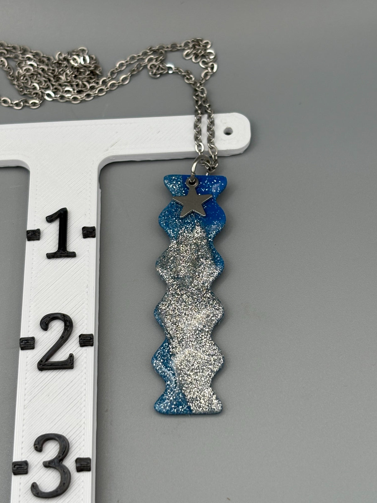 Blue & Silver Squiggle Necklace with Star Charm