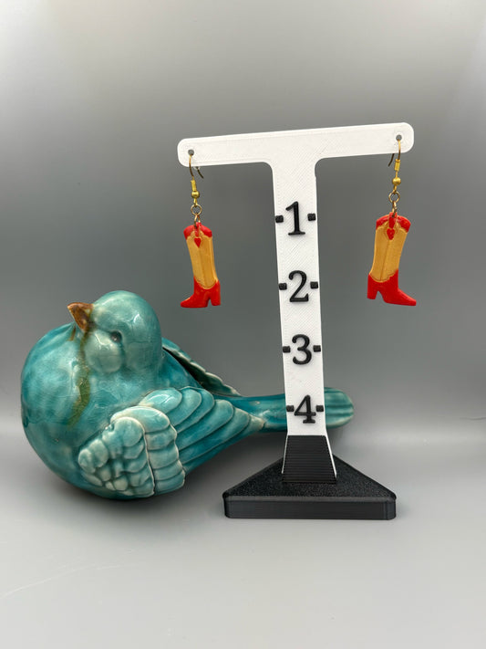 Boucles d'oreilles pendantes bottes de cowboy rouge et or