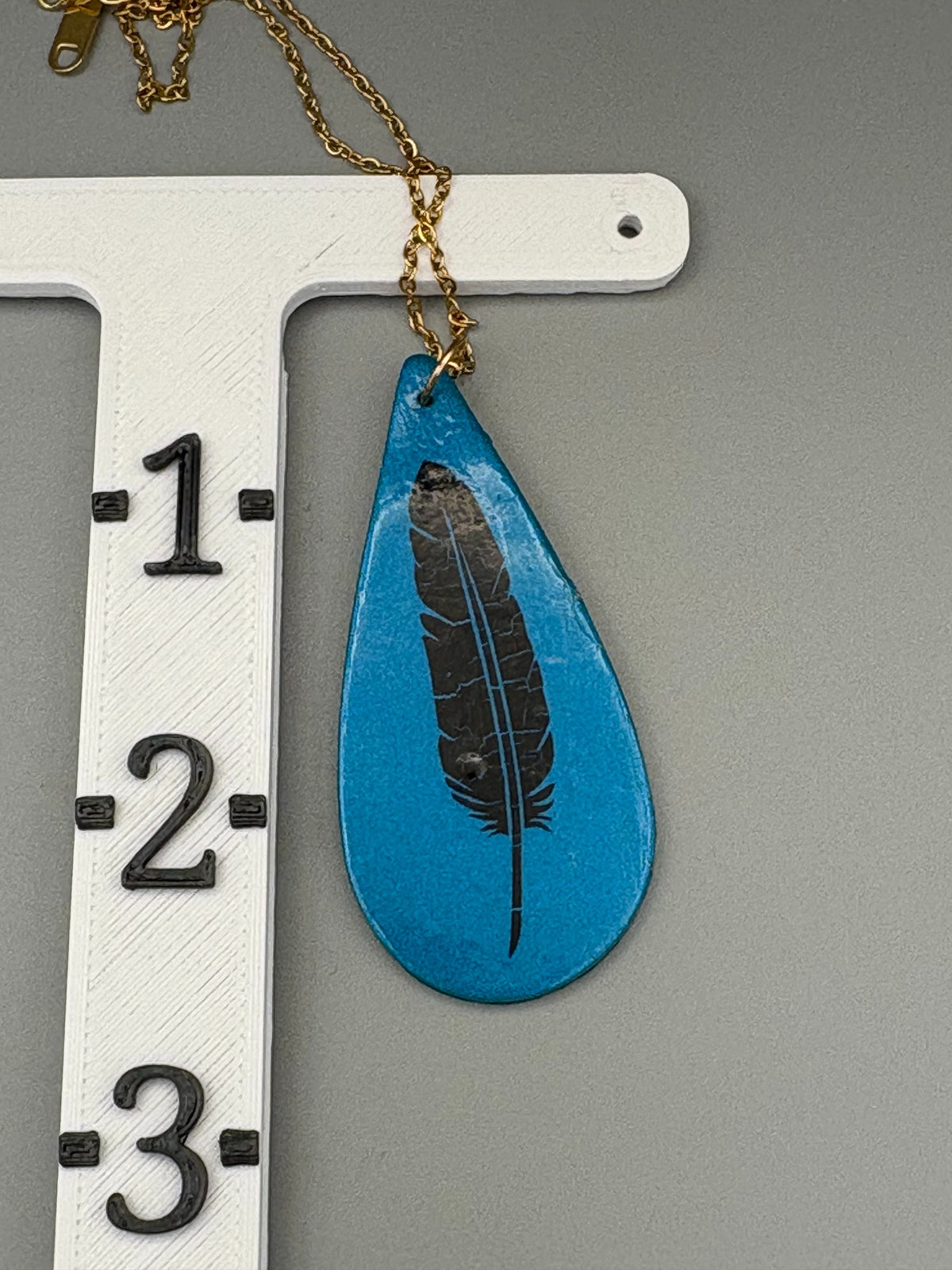 Teal Feather Drop Necklace