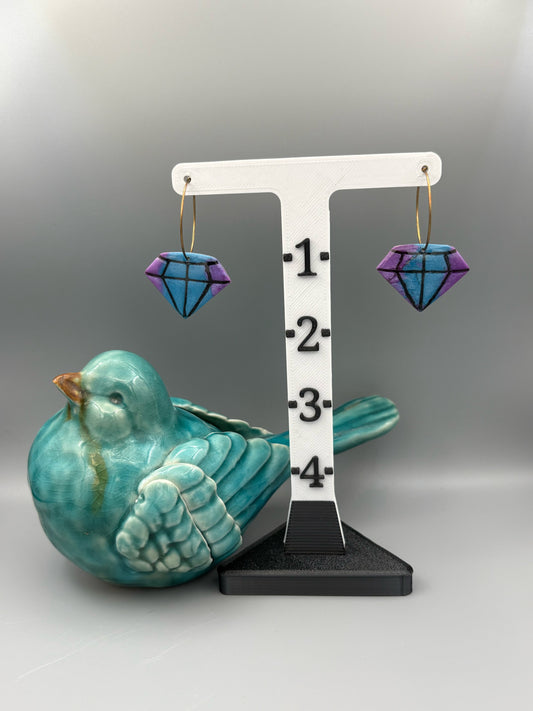 Boucles d'oreilles créoles diamant violet et sarcelle