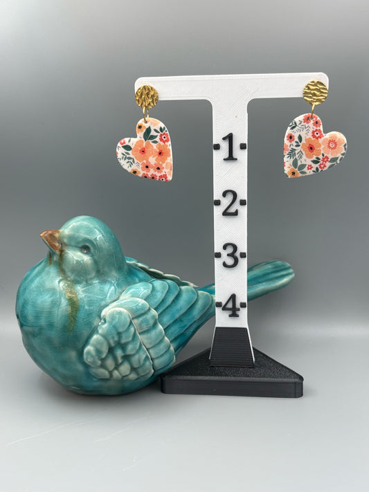 Flower Pattern Heart Dangle Earrings