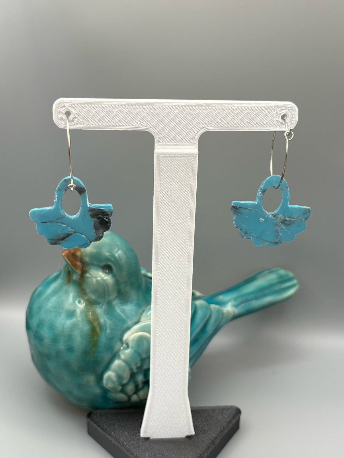 Faux Turquoise Open Oval Fan Hoop Earrings - handcrafted polymer clay earrings by Lakeside Clay