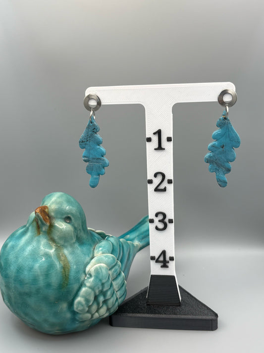 Faux Turquoise Leaf Dangle Earrings - handcrafted polymer clay earrings by Lakeside Clay
