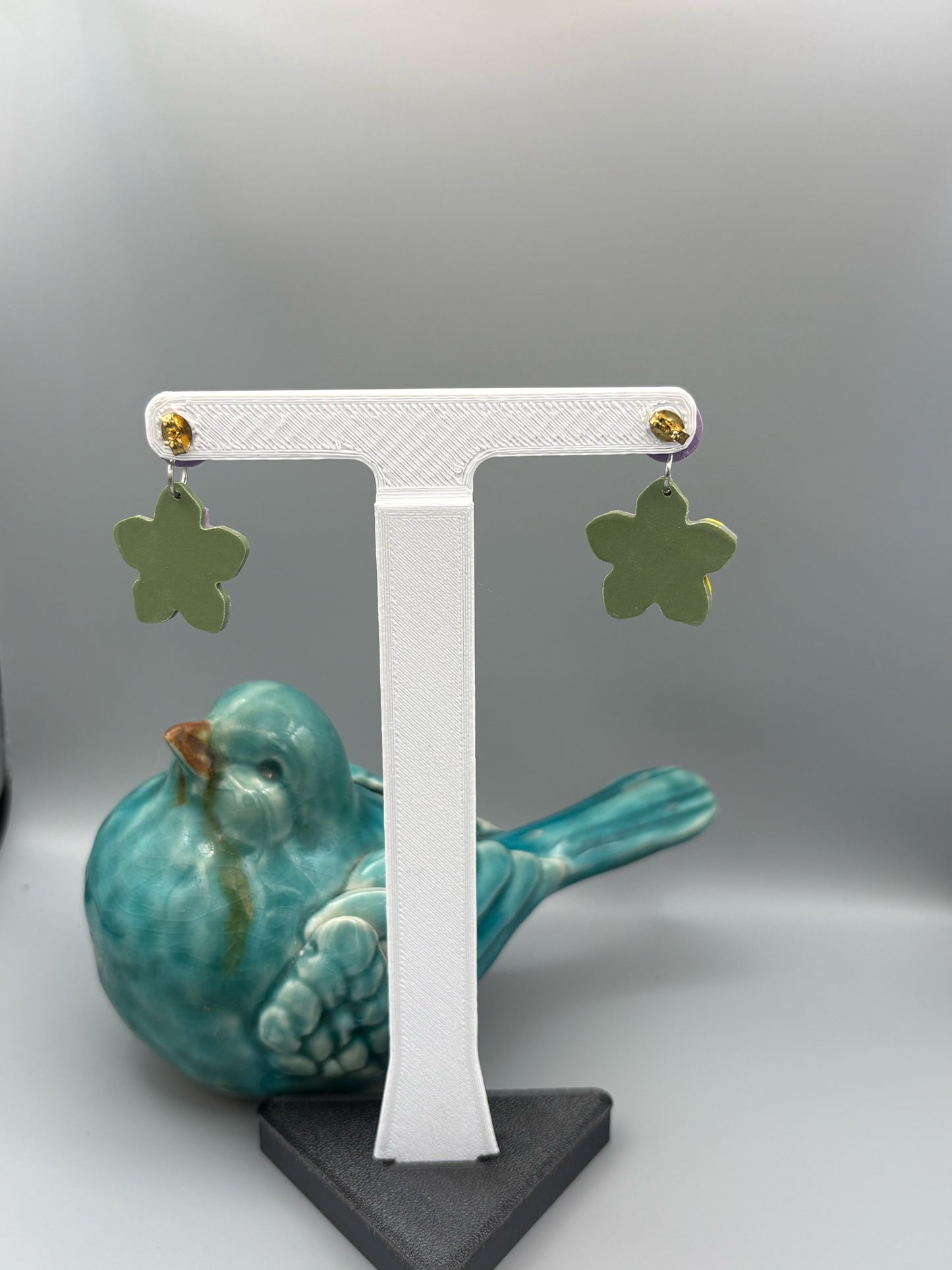 Lavender Fields Flower Dangle Earrings - handcrafted polymer clay earrings by Lakeside Clay