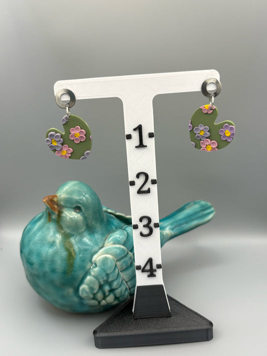 Lavender Fields Heart Dangle Earrings - handcrafted polymer clay earrings by Lakeside Clay
