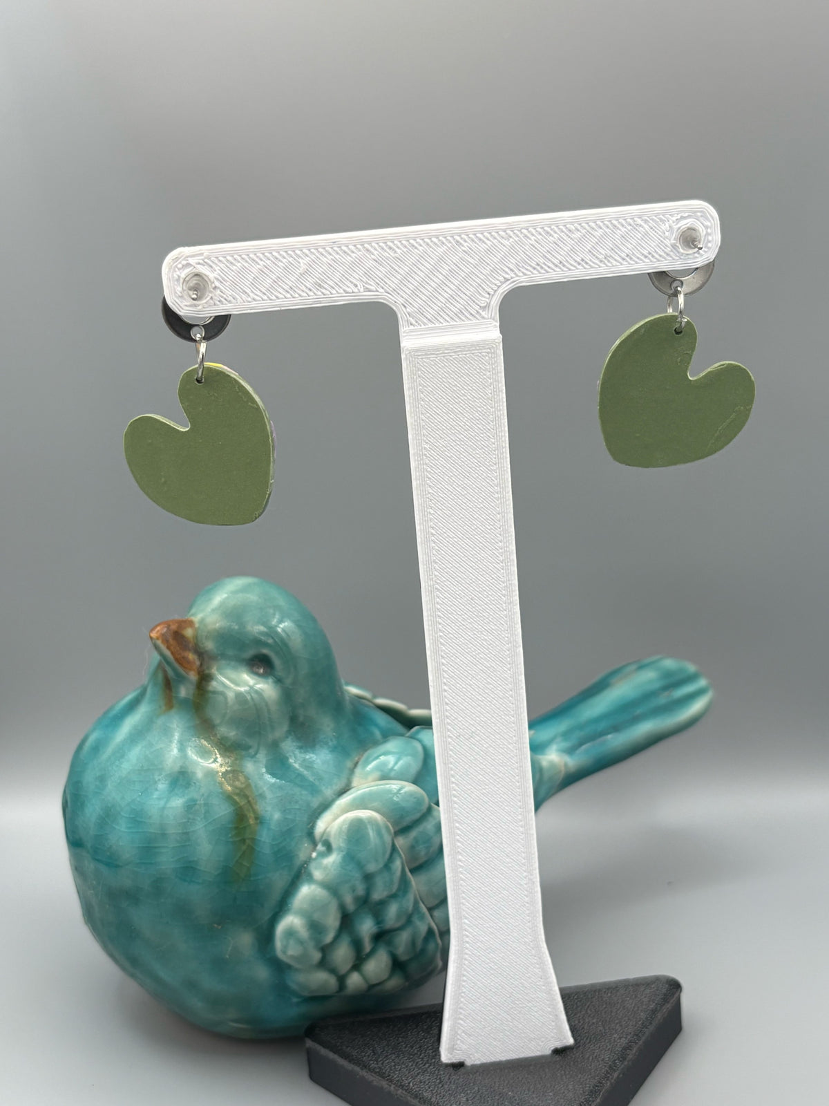 Lavender Fields Heart Dangle Earrings - handcrafted polymer clay earrings by Lakeside Clay