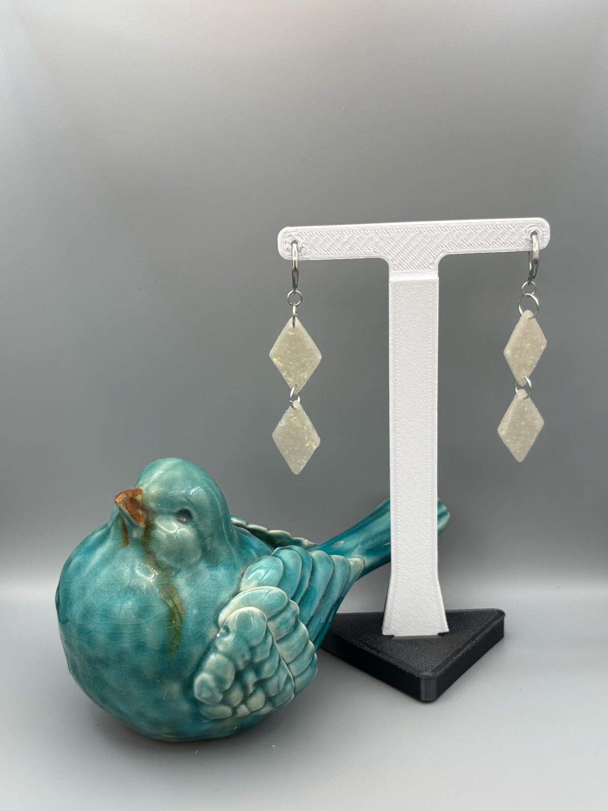 Opalescent Double Diamond Dangle Earrings - handcrafted polymer clay earrings by Lakeside Clay