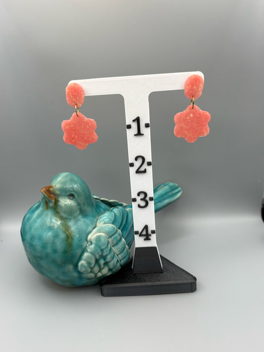 Pink Opalescent Flower Dangle Earrings - handcrafted polymer clay earrings by Lakeside Clay