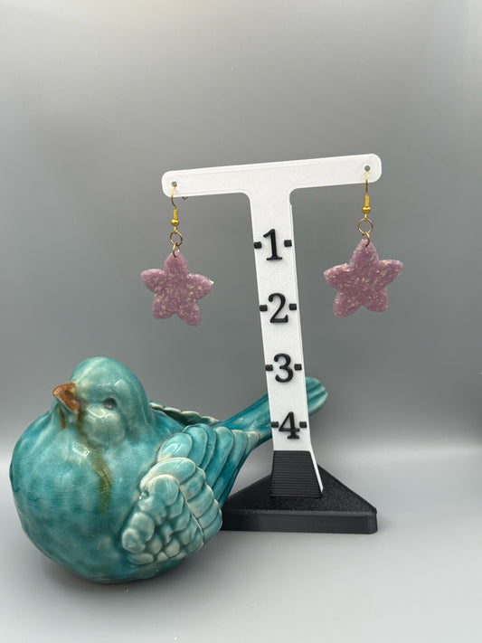 Purple Opalescent Star Flower Dangle Earrings - handcrafted polymer clay earrings by Lakeside Clay