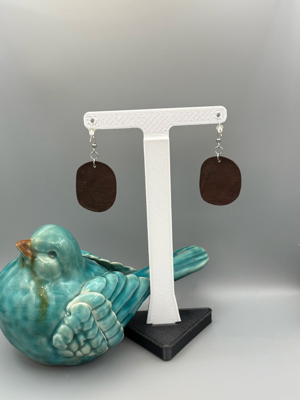 Mahogany Oval Dangle Earrings - handcrafted polymer clay earrings by Lakeside Clay
