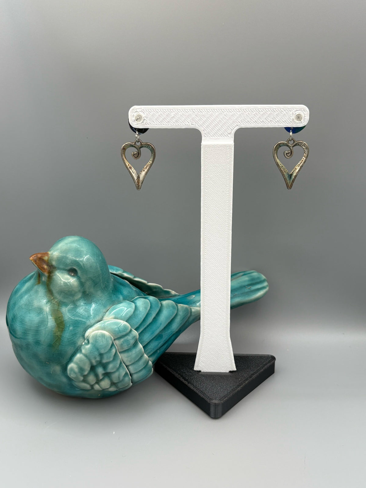 Water Colour Circle Stud Earrings with Heart Charms - handcrafted polymer clay earrings by Lakeside Clay