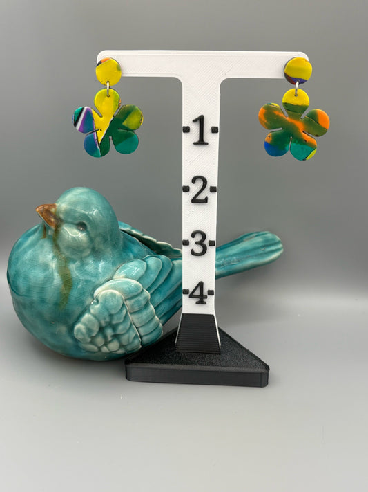 Water Colour Flower Dangle Earrings - handcrafted polymer clay earrings by Lakeside Clay