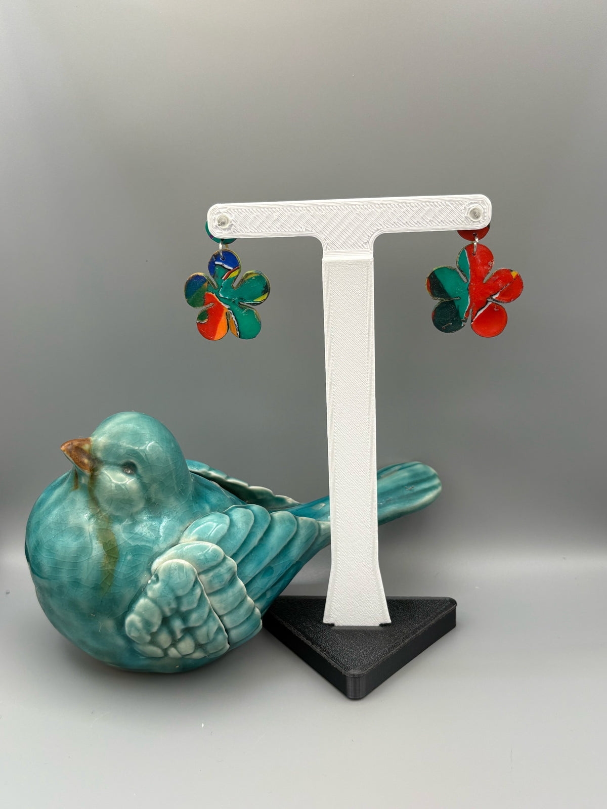 Water Colour Flower Dangle Earrings - handcrafted polymer clay earrings by Lakeside Clay
