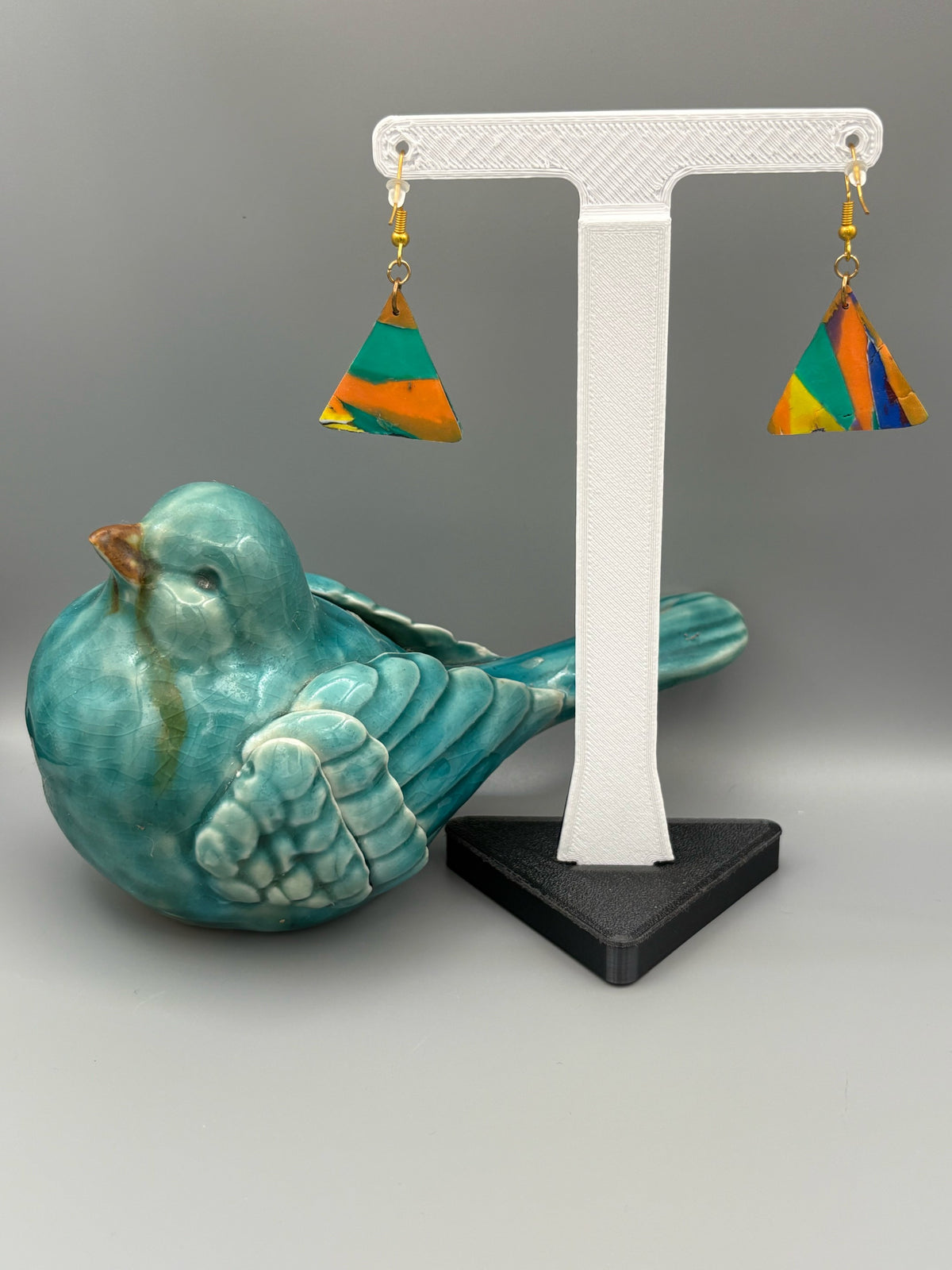 Water Colour Triangle Dangle Earrings - handcrafted polymer clay earrings by Lakeside Clay