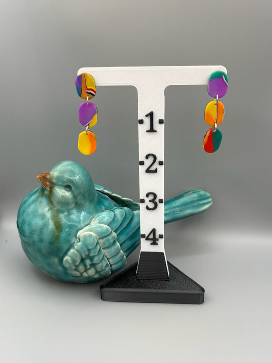 Water Colour Triple Oval Dangle Earrings - handcrafted polymer clay earrings by Lakeside Clay