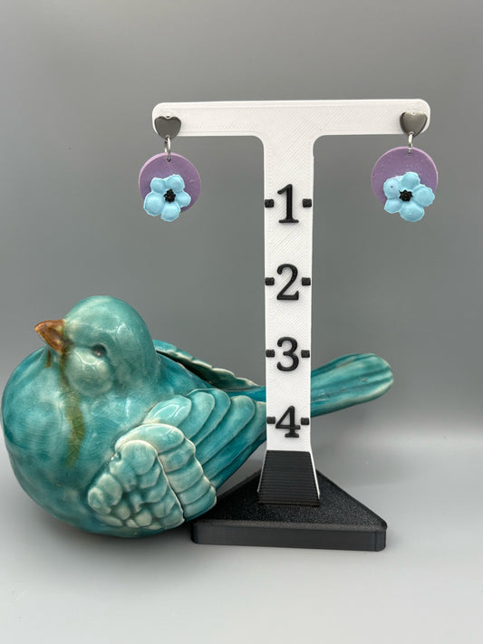 Blue 3D Flower Dangle Earrings - handcrafted polymer clay earrings by Lakeside Clay