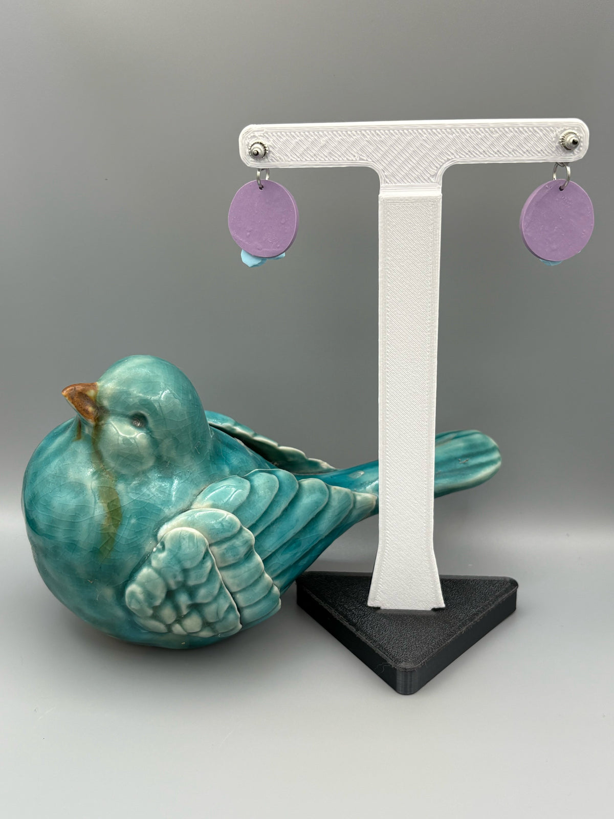 Blue 3D Flower Dangle Earrings - handcrafted polymer clay earrings by Lakeside Clay