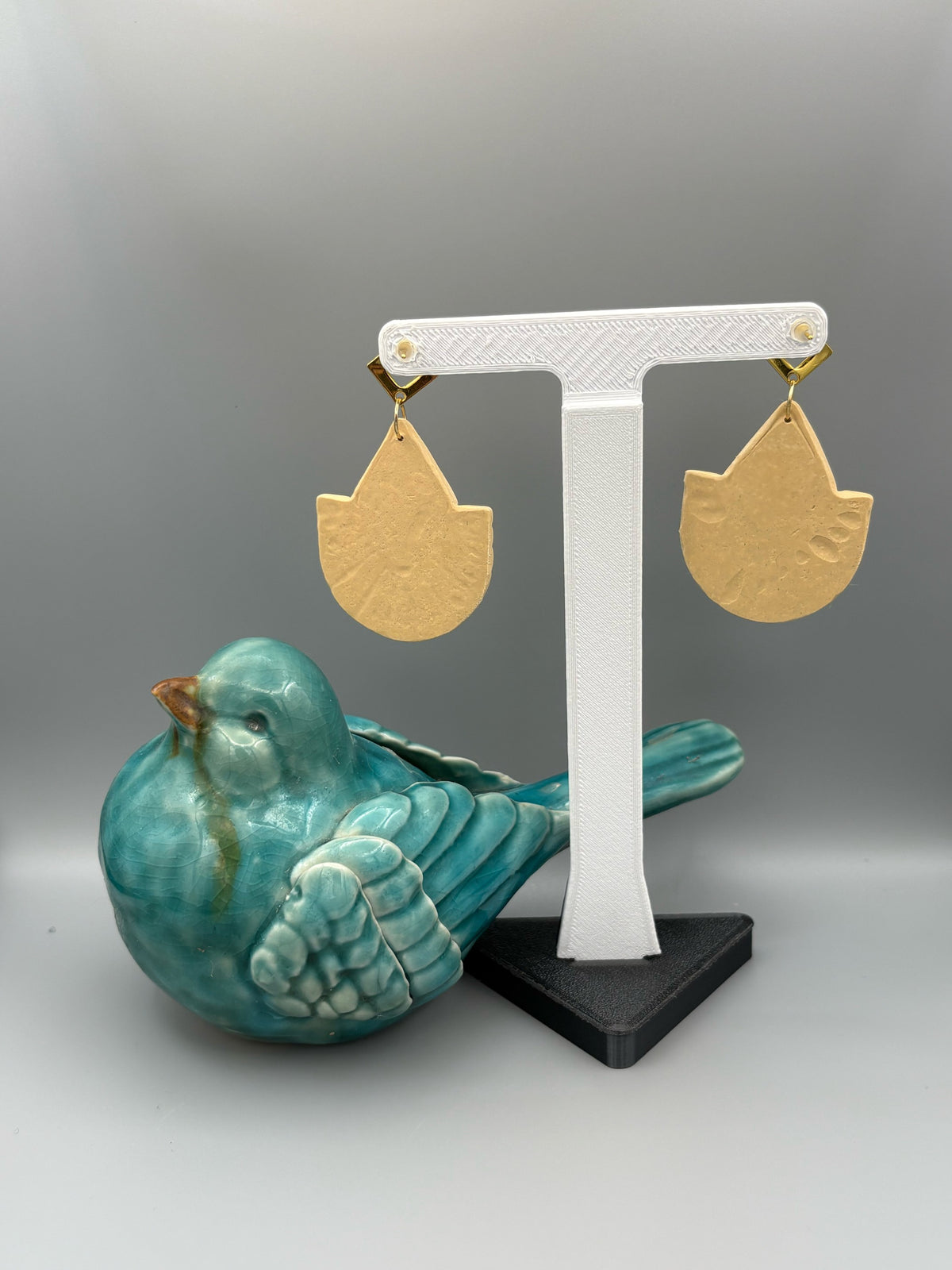Flower Pattern Diamond Fan Dangle Earrings - handcrafted polymer clay earrings by Lakeside Clay