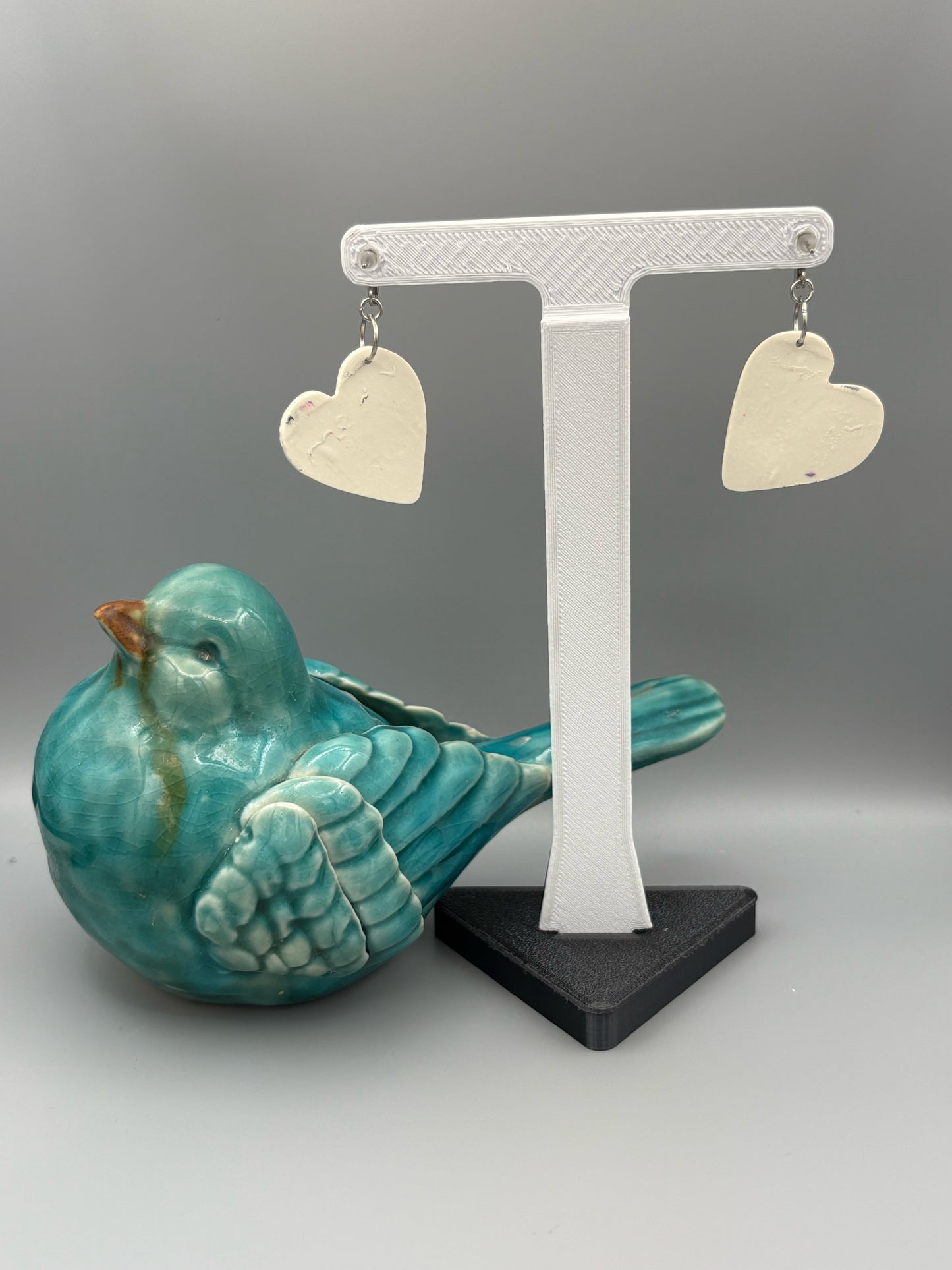 Flower Pattern Heart Dangle Earrings - handcrafted polymer clay earrings by Lakeside Clay