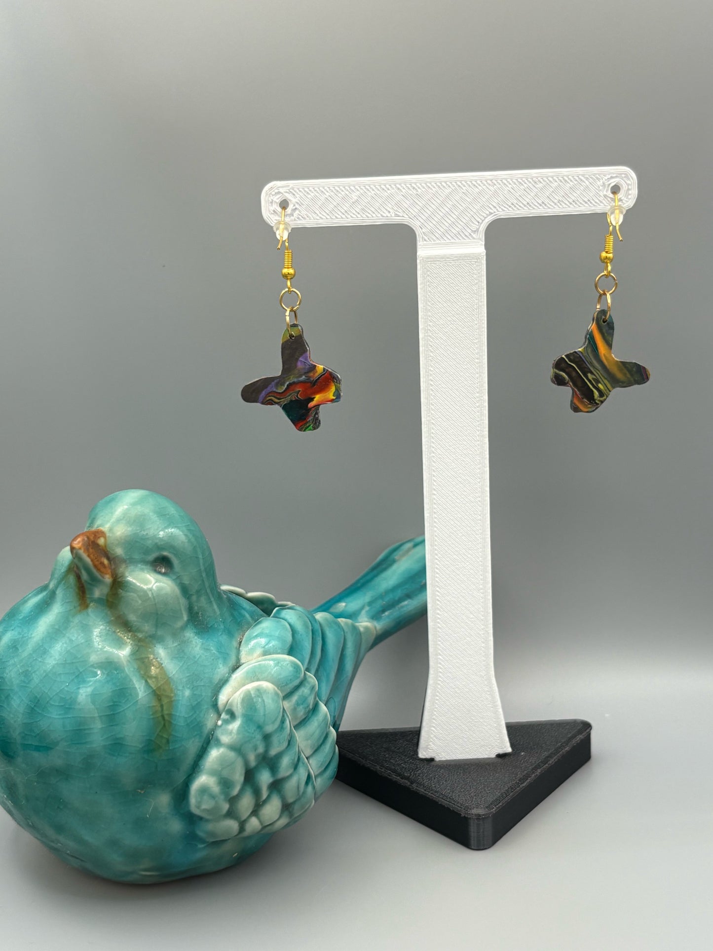 Kaleidoscope Butterfly Dangle Earrings - handcrafted polymer clay earrings by Lakeside Clay