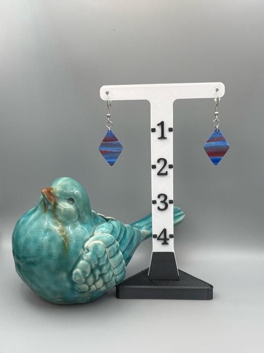 Red & Blue Diamond Dangle Earrings - handcrafted polymer clay earrings by Lakeside Clay