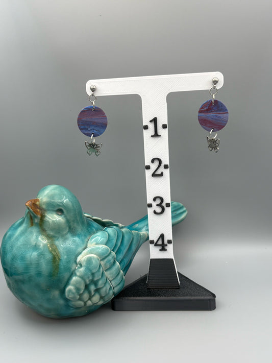 Red & Blue with Butterfly Dangle Earrings - handcrafted polymer clay earrings by Lakeside Clay