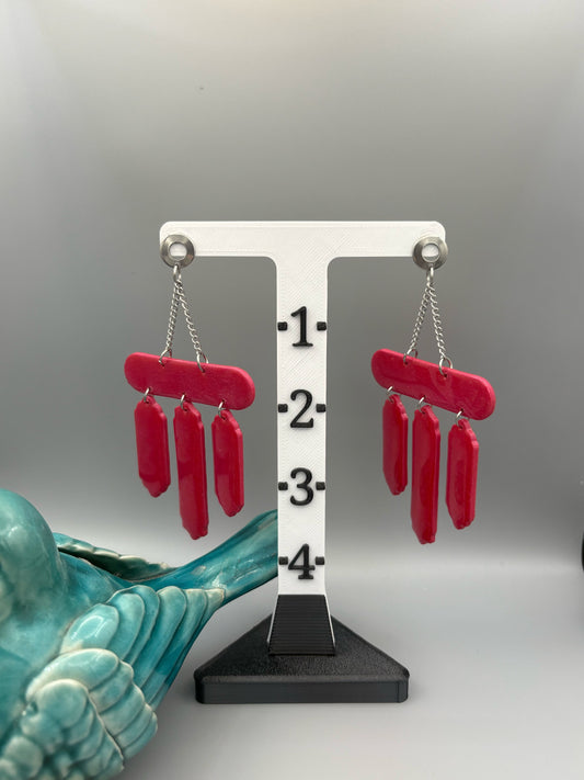 Pink Chandelier Dangle Earrings - handcrafted polymer clay earrings by Lakeside Clay