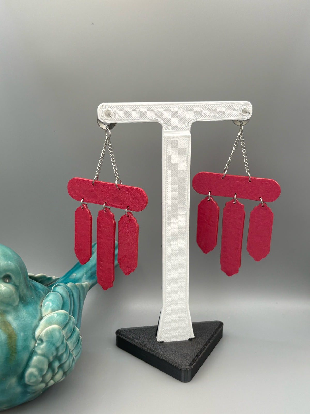 Pink Chandelier Dangle Earrings - handcrafted polymer clay earrings by Lakeside Clay