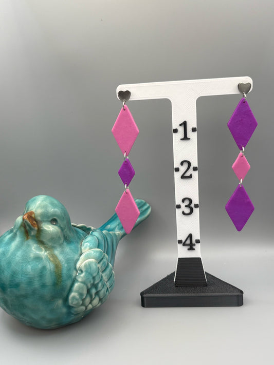 Mismatched Diamond Dangle Earrings - handcrafted polymer clay earrings by Lakeside Clay