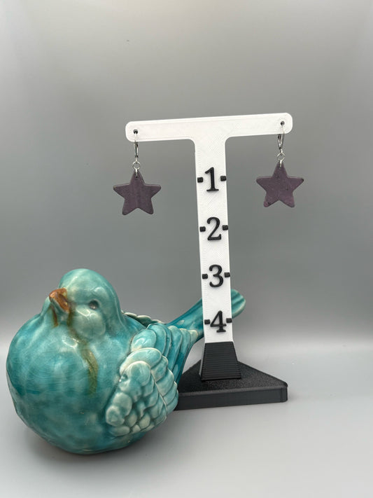 Purple Star Dangle Earrings - handcrafted polymer clay earrings by Lakeside Clay