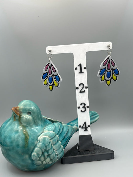 Tri-Colour Feather Dangle Earrings - handcrafted polymer clay earrings by Lakeside Clay