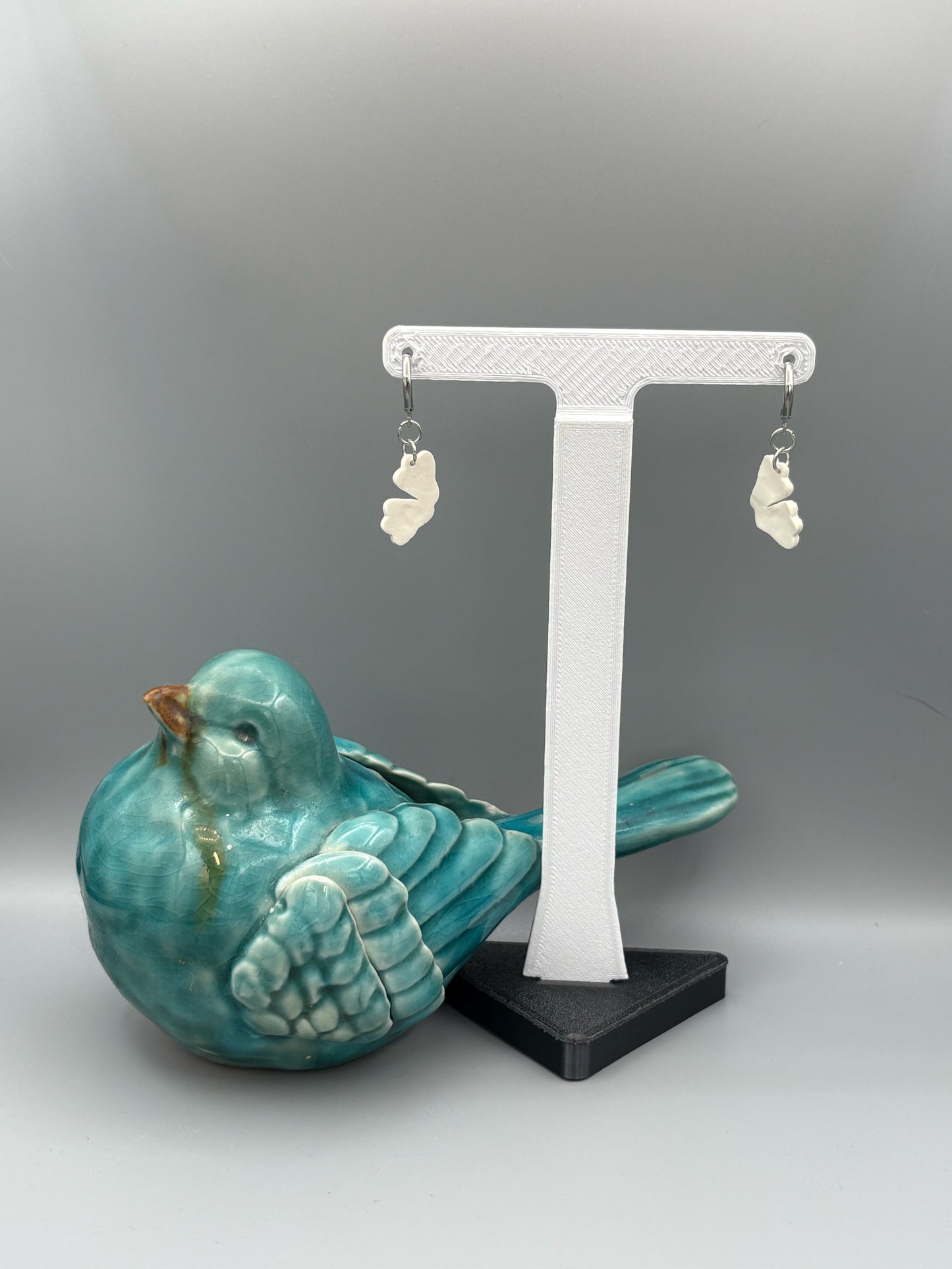 White Rabbit Feet Dangle Earrings - handcrafted polymer clay earrings by Lakeside Clay